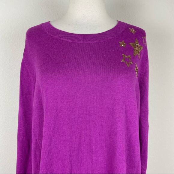 Lane Bryant Purple PInk Crew Neck Star Sequin NWT Sweater 18/20 - Picture 4 of 9